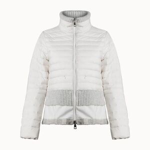 BRAND NEW Sosken Designer White Down Puffer Longline Fur Trim Jacket Coat L XL